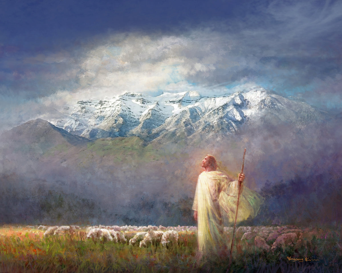 You Came Near by Yongsung Kim Jesus Christ in a Field with a flock