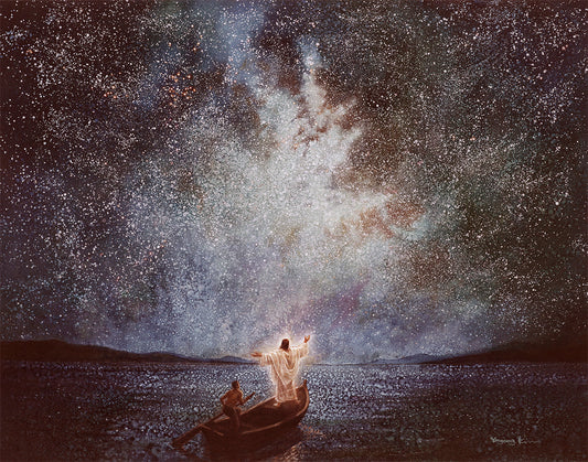 Calm and Stars Large Art depicts Jesus calming the seas during a great storm, & then seeing stars after the calm - Yongsung Kim | Havenlight | Christian Artwork