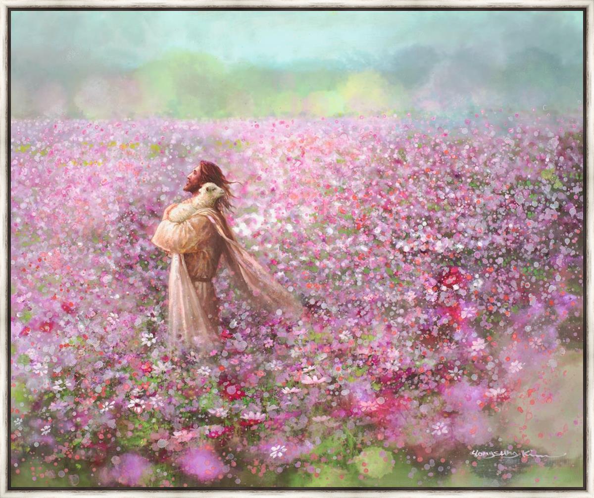 「Love is Calling You」ピンク　アート　女神　絵　原画　祭壇 Calming Embrace Large Wall Art – Christ.org